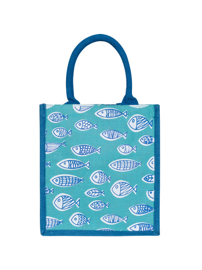 Jute Cottage Fish Print Zipper Lunch Bag 100% Genuine