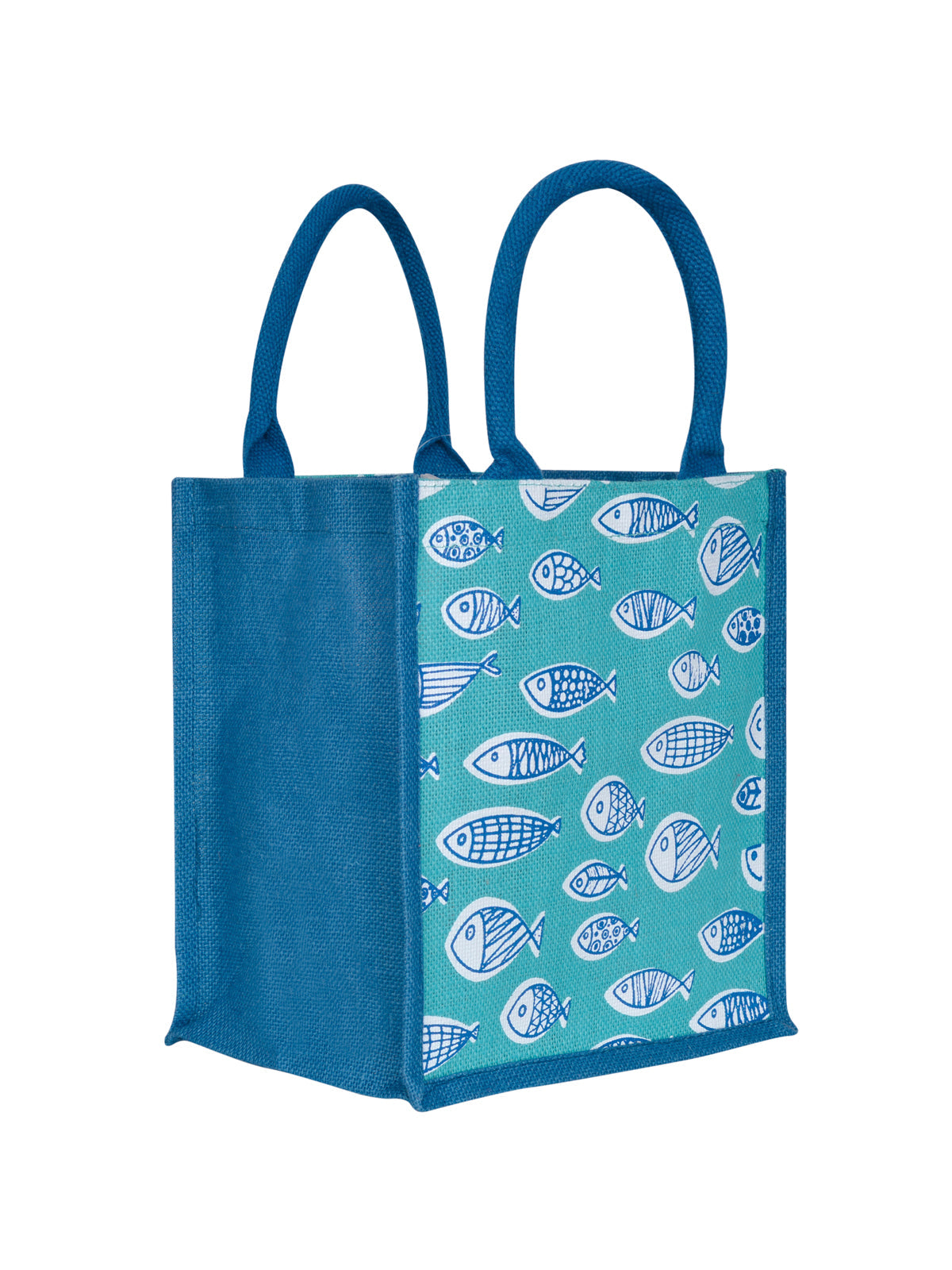 Jute Cottage Fish Print Zipper Lunch Bag 100% Genuine Jute Stylish