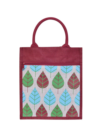 Jute Cottage Front Pocket Leaf Print Lunch Bag