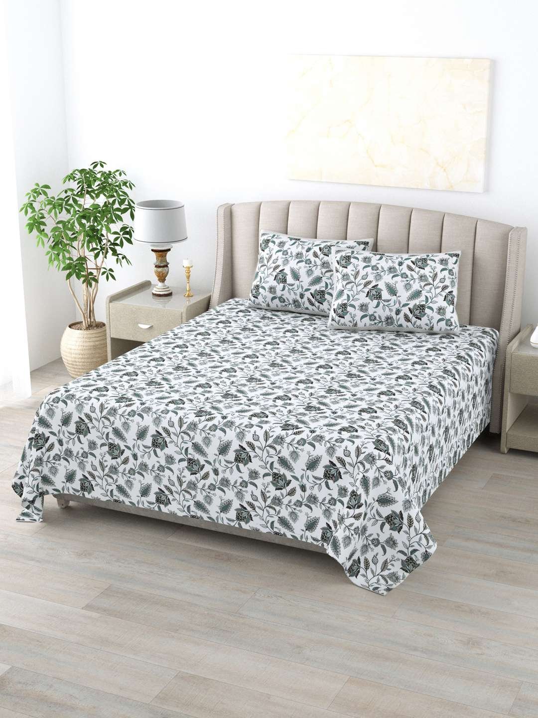 100% Pure Cotton Traditional Printed Bedsheet for Double Bed King Size Bedsheet with 2 Pillow Covers