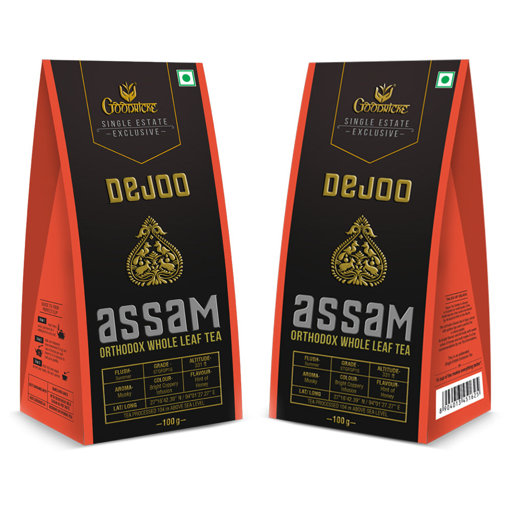 Dejoo Single Estate Assam Orthodox Whole Leaf Tea - 100gm (Pack of 2)