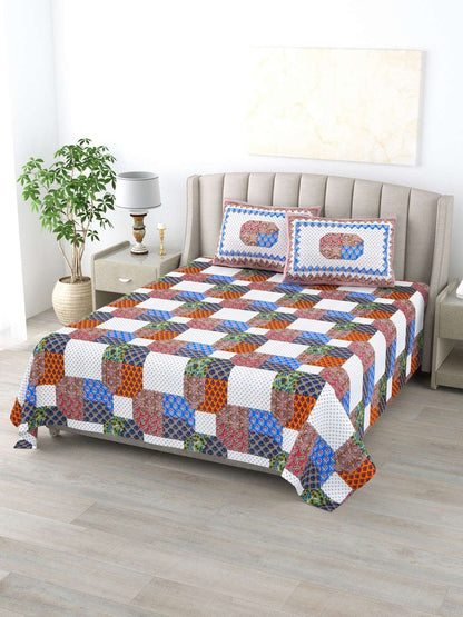 100% Pure Cotton Traditional Printed Bedsheet for Double Bed King Size Bedsheet with 2 Pillow Covers
