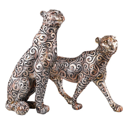 Panther Animal Showpiece Antique Sculpture for Home Decor Showpiece Figurine (Set Of 2)
