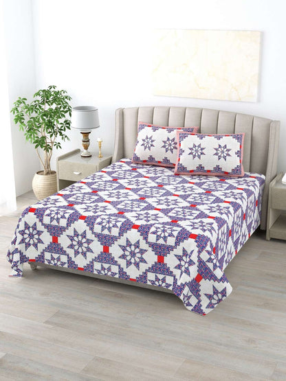 100% Pure Cotton Traditional Printed Bedsheet for Double Bed King Size Bedsheet with 2 Pillow Covers