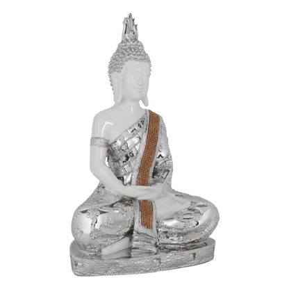 Svastika Silver & White  Meditating Buddha Statue