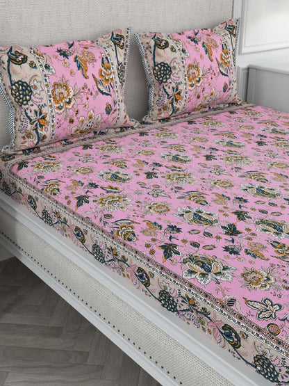 100% Pure Cotton Traditional Printed Bedsheet for Double Bed King Size Bedsheet with 2 Pillow Covers