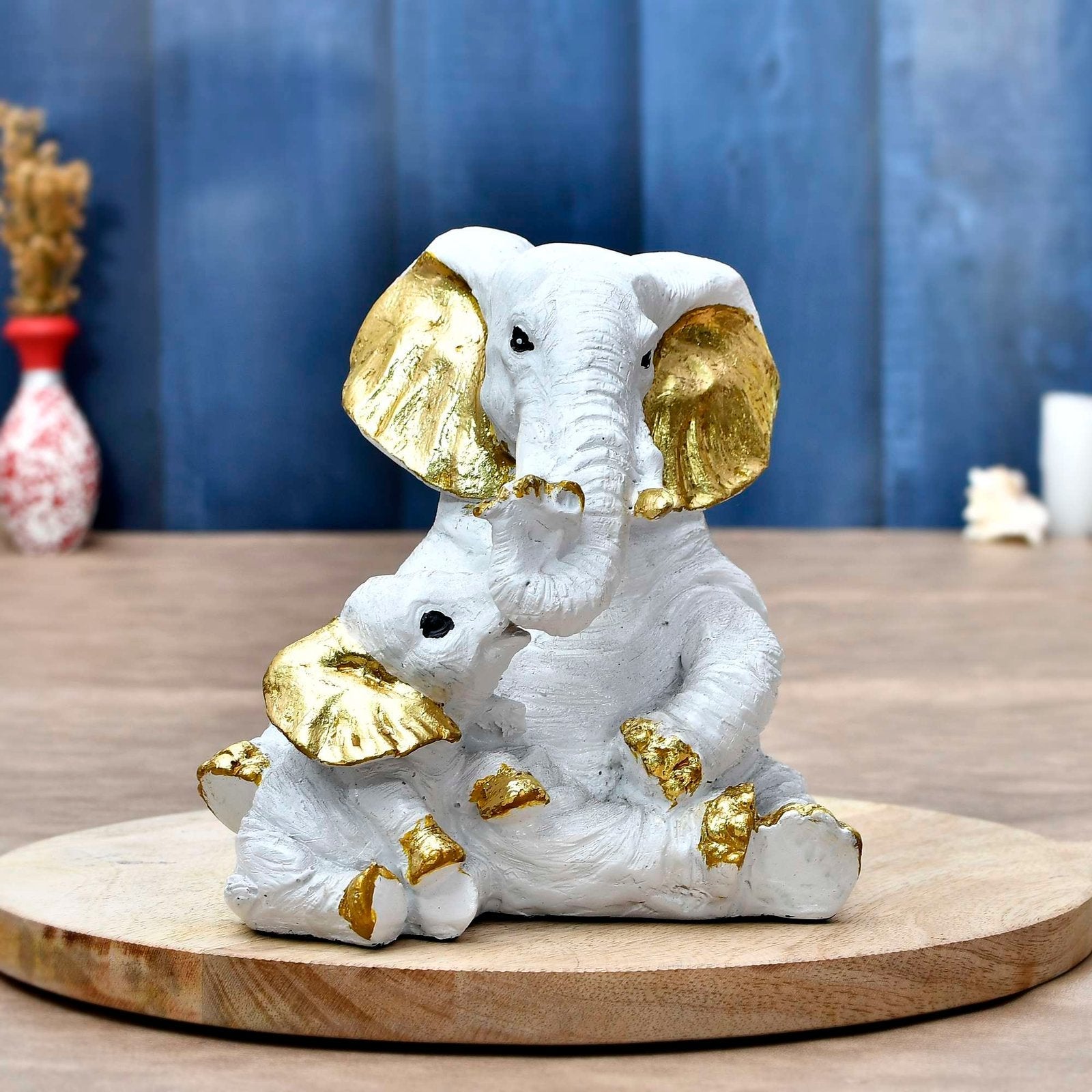Small Elephant Family Mom and Baby Sculpture