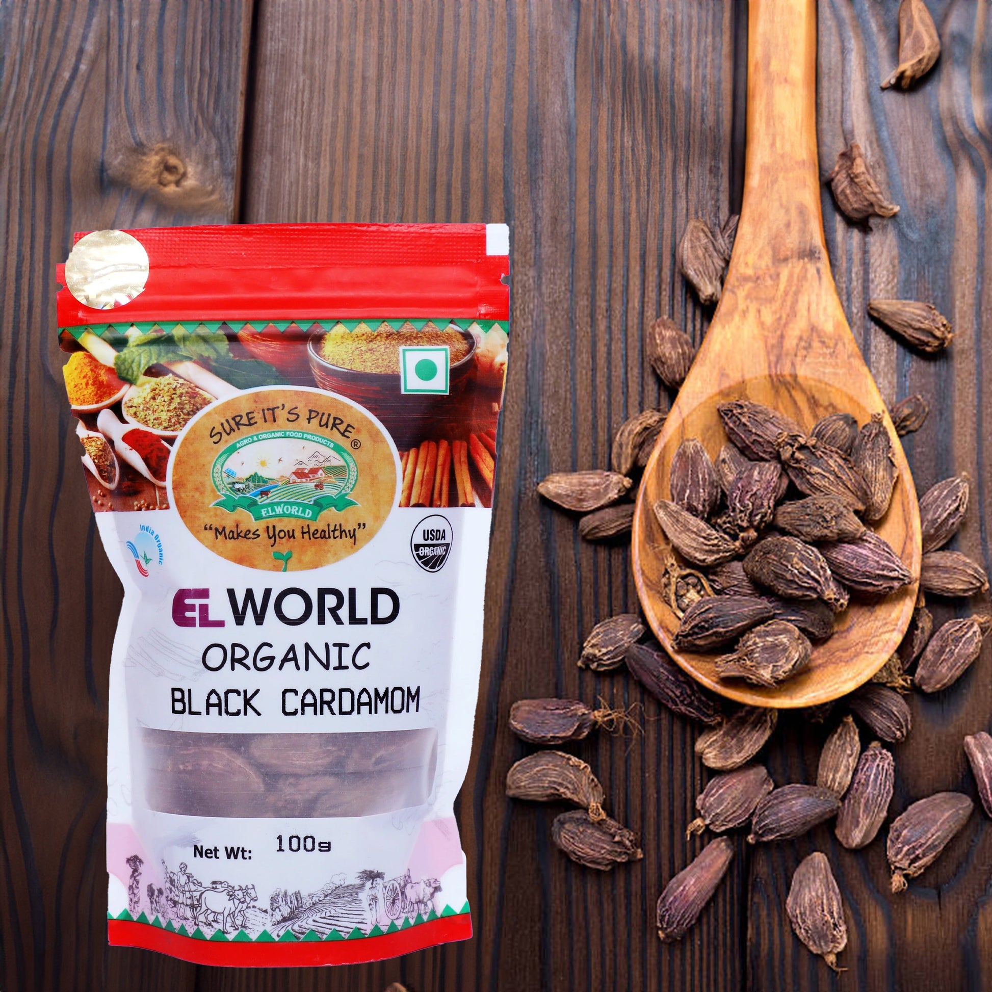 Elworld Agro & Organic Food Products Black Cardamon 100 g