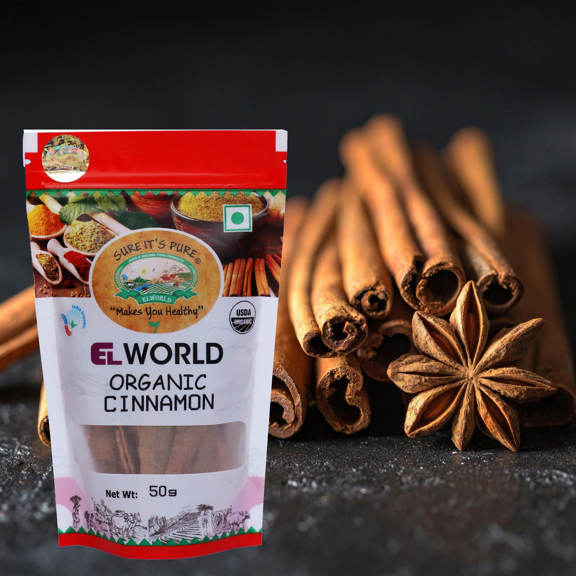 Elworld Agro & Organic Food Products Cinnamon (Dalchini) - 50g