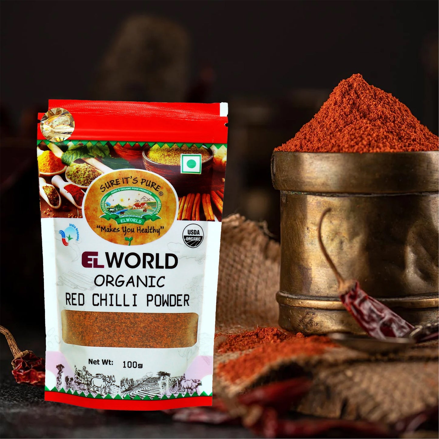 Elworld Agro & Organic Food Products  Red Chilli (Lal Mirch) Powder - 100 g