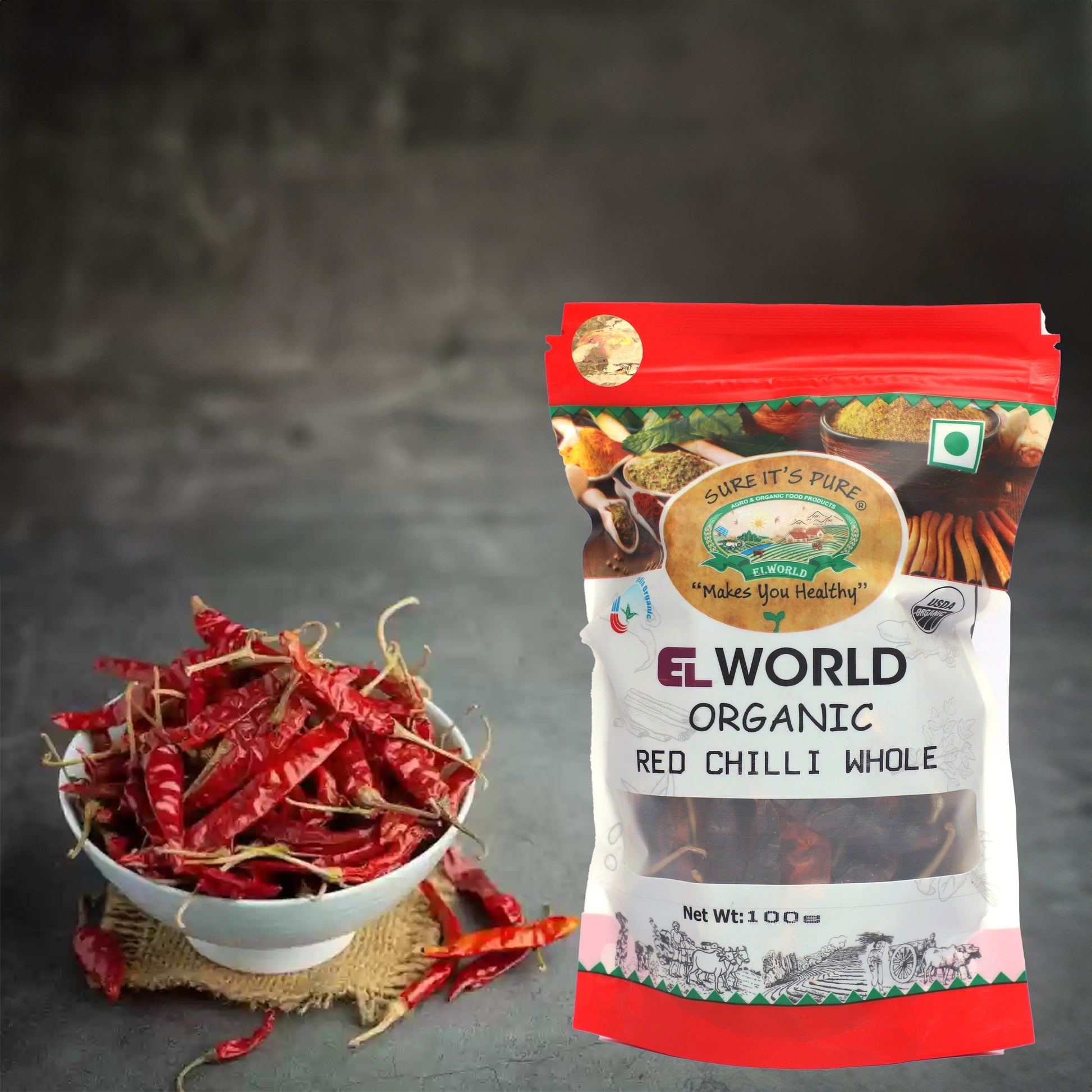 Elworld Agro & Organic Food Products  Red Chilli (Lal Mirch) Whole - 100 g