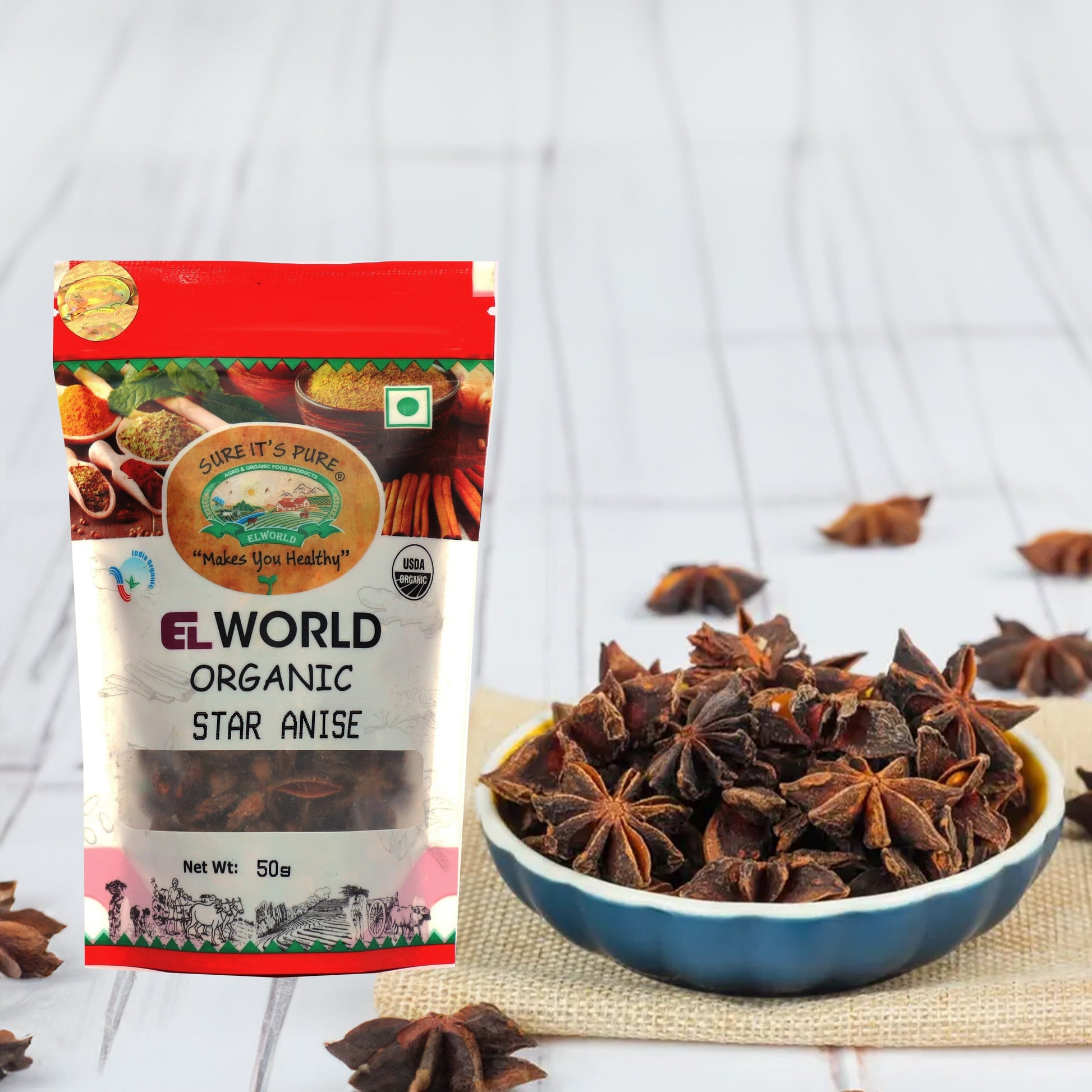 Elworld Agro & Organic Food Products  Star Anise(Chakra Phool) - 50 g