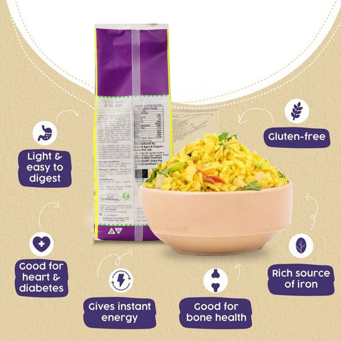 Elworld Agro & Organic Food Products White Rice Poha 500 g