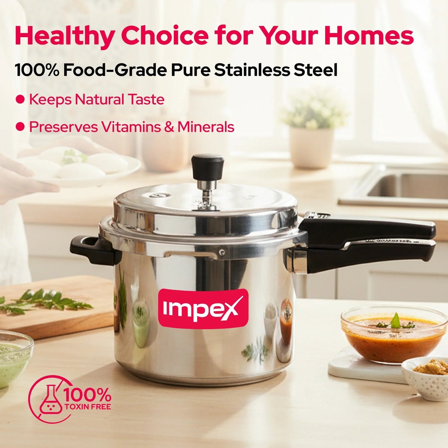Impex EP5 5 Litre Stainless Steel Pressure Cooker Induction Base Sandwich Bottom Silver