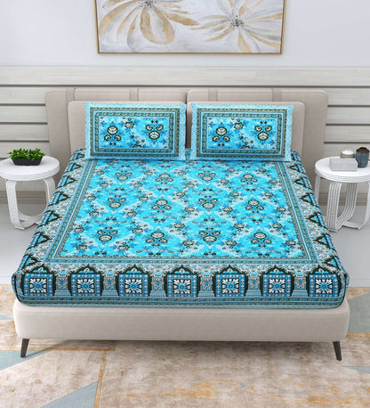 100% Pure Cotton Traditional Printed Bedsheet for Double Bed King Size Bedsheet with 2 Pillow Covers