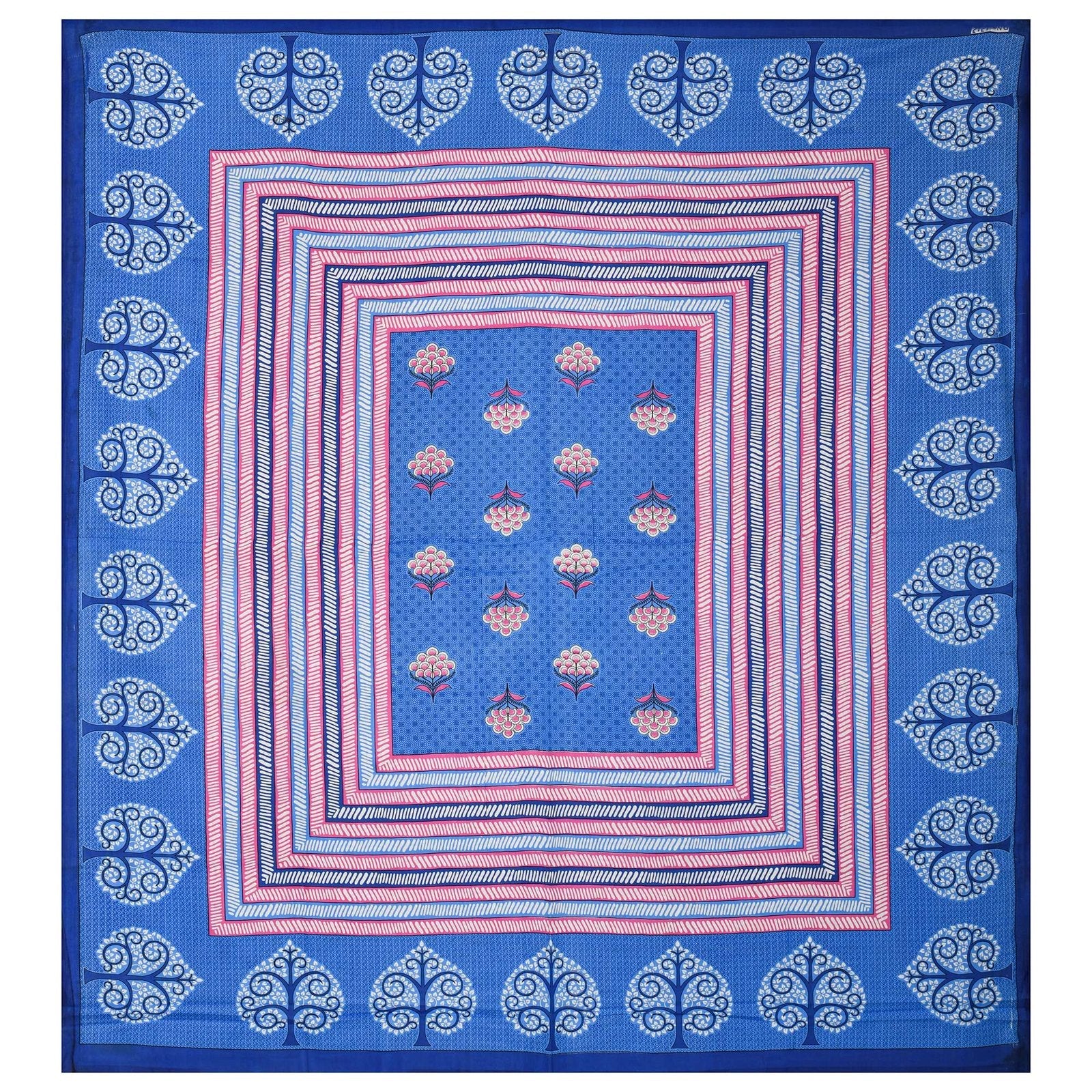 100% Pure Cotton Traditional Printed Bedsheet for Double Bed King Size Bedsheet with 2 Pillow Covers