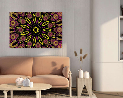 Bold Neon Mandala Wall Art Black & Yellow Decorative Canvas for Home & Office
