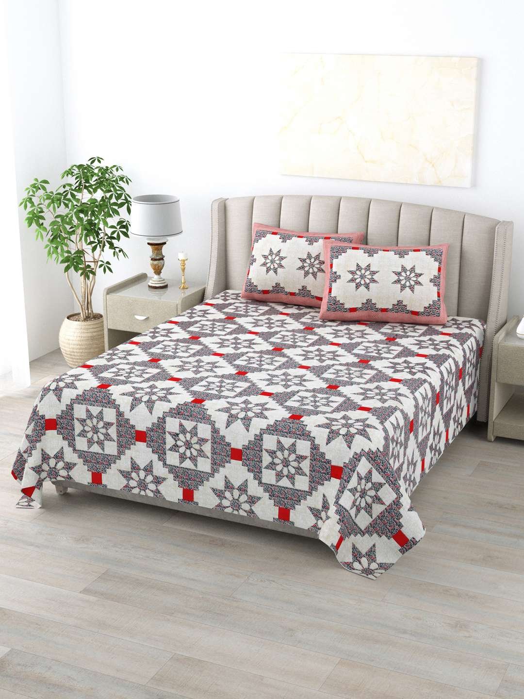 100% Pure Cotton Traditional Printed Bedsheet for Double Bed King Size Bedsheet with 2 Pillow Covers