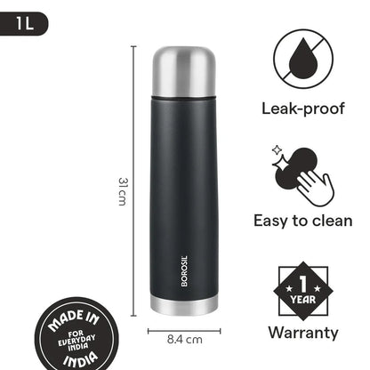 Borosil Thermo Double Wall Insulated Bottle Matte Black
