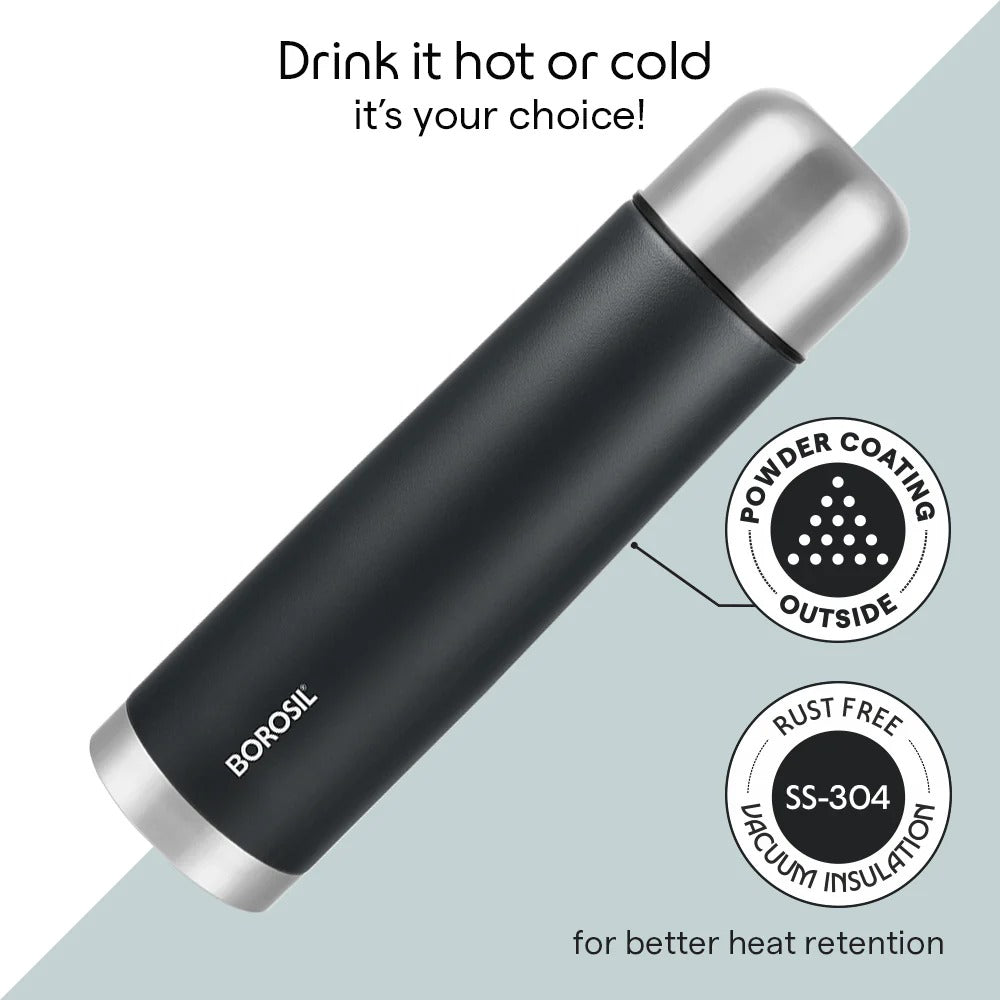 Borosil Thermo Double Wall Insulated Bottle Matte Black
