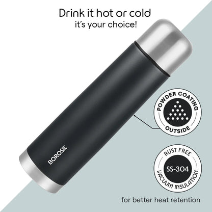 Borosil Thermo Double Wall Insulated Bottle Matte Black