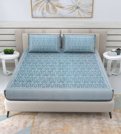 100% Pure Cotton Traditional Printed Bedsheet for Double Bed King Size Bedsheet with 2 Pillow Covers