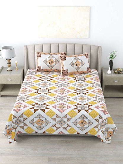 100% Pure Cotton Traditional Printed Bedsheet for Double Bed King Size Bedsheet with 2 Pillow Covers