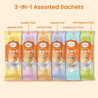 Namaste Chai 3-IN-1 Assorted Packet (6 Different Sachets 22gms each) - 132 gms