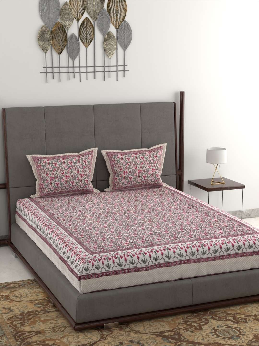 100% Pure Cotton Traditional Printed Bedsheet for Double Bed King Size Bedsheet with 2 Pillow Covers