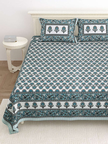 100% Pure Cotton Traditional Printed Bedsheet for Double Bed King Size Bedsheet with 2 Pillow Covers