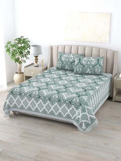 100% Pure Cotton Traditional Printed Bedsheet for Double Bed King Size Bedsheet with 2 Pillow Covers