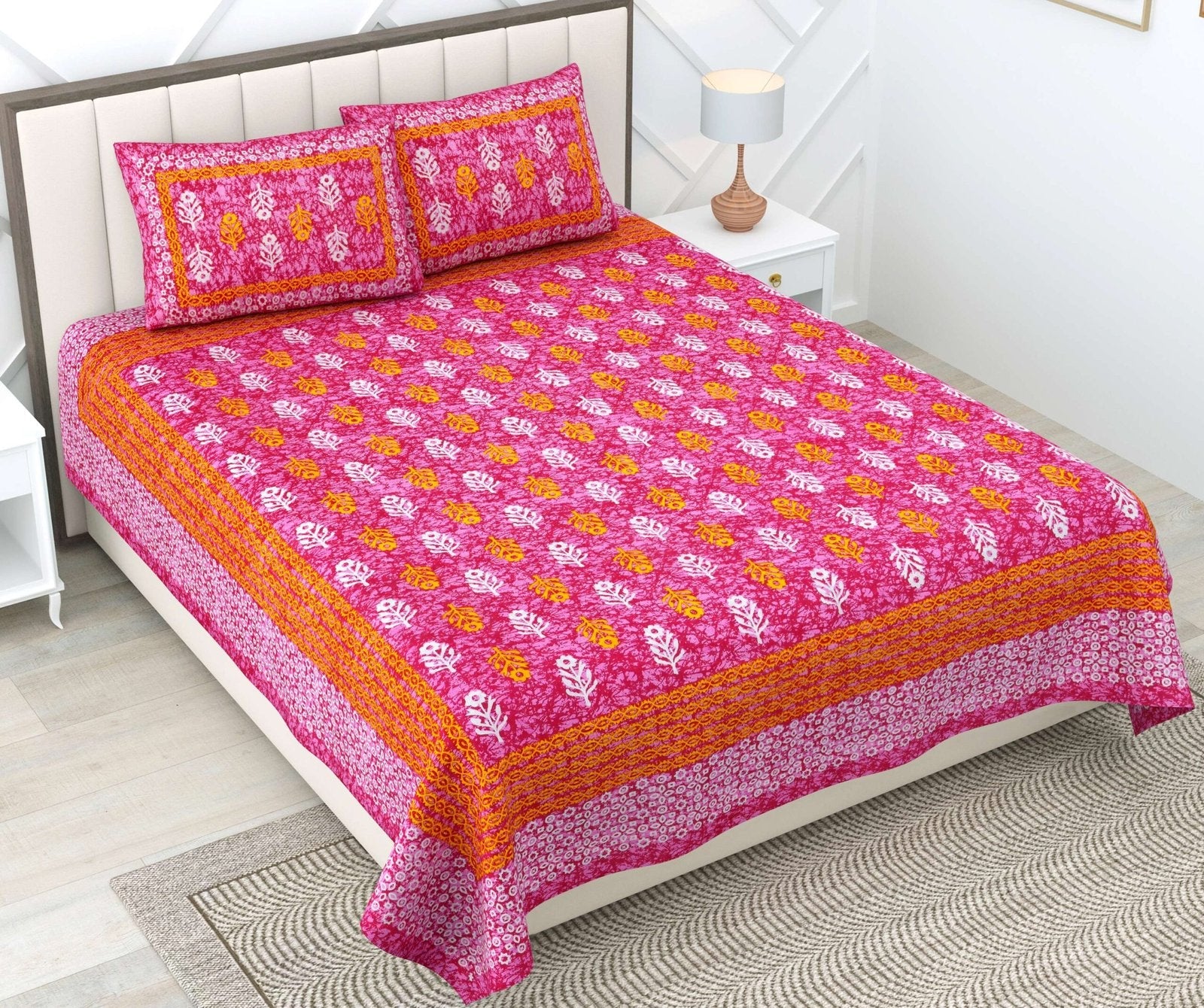 100% Pure Cotton Traditional Printed Bedsheet for Double Bed King Size Bedsheet with 2 Pillow Covers