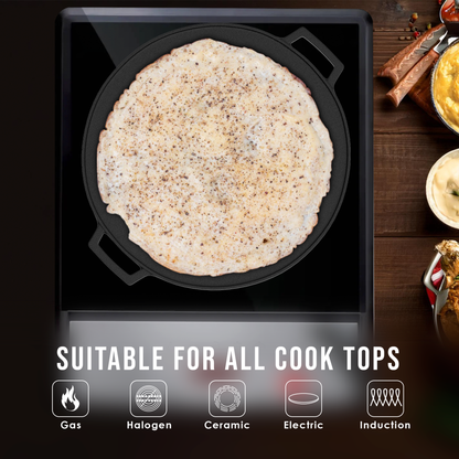 Esspy Pre-Seasoned Cast Iron 2 in 1 Grill and Griddle Pan & Dosa Tawa With Silicon Handle | Iron Cookware for Kitchen | Roti Tawa | Cast Iron Grill Pan | Iron Tava Big Size