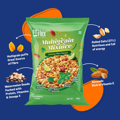 Lemony Mint Multigrain Mixture (Pack of 2 - 180G x 2) High Fibre, Loaded with Nuts & Seeds