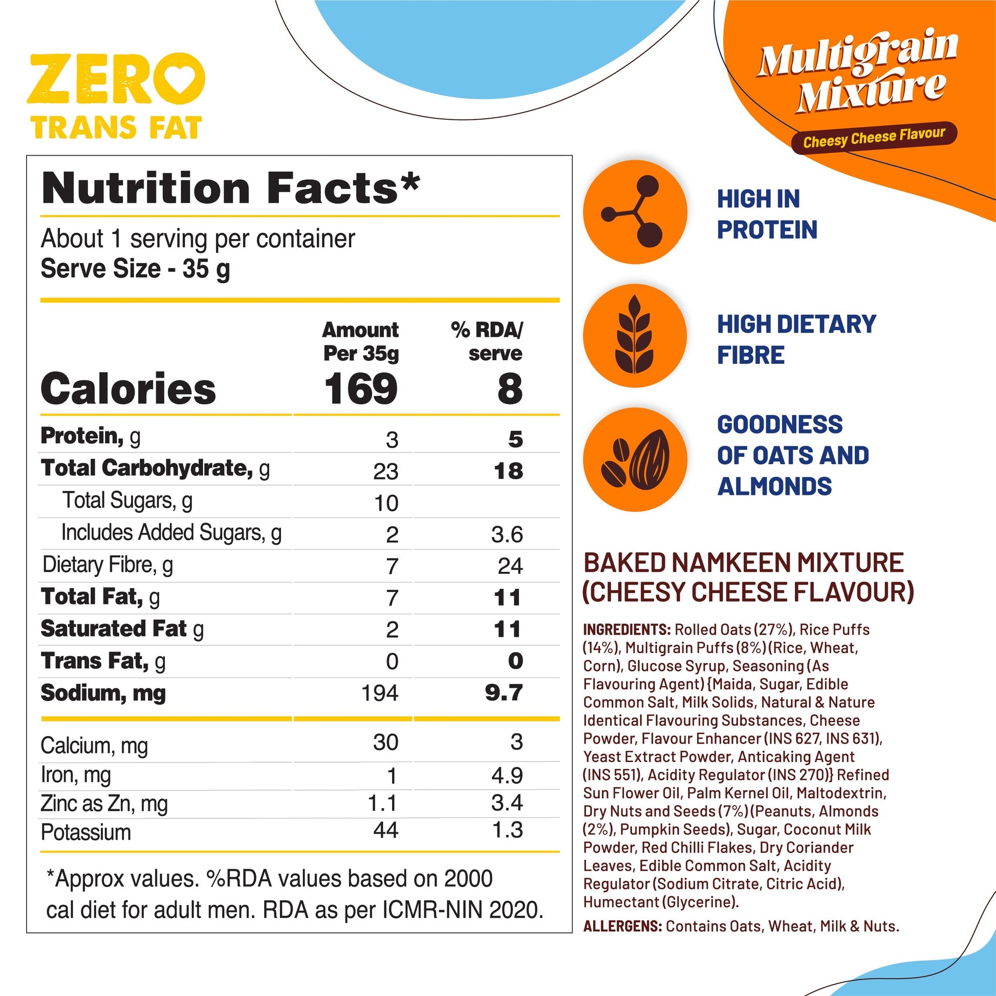 Cheesy Cheese Multigrain Mixture (Pack of 2 - 180G x 2) High Fibre, Loaded with Nuts & Seeds