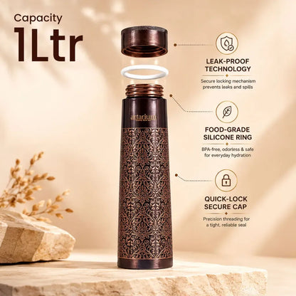 Artarium Etching Copper Bottle with Copper Straw Set