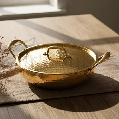 Artarium Brass Kadai with Kalai (Tin Coating) and Lid