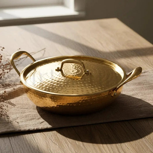 Artarium Brass Kadai with Kalai (Tin Coating) and Lid