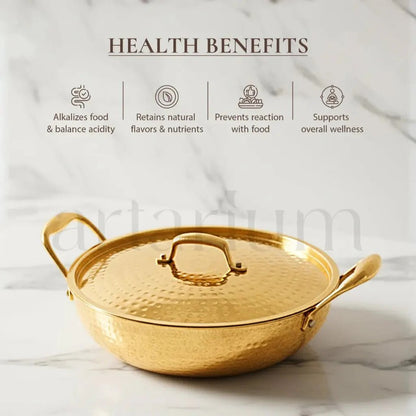 Artarium Brass Kadai with Kalai (Tin Coating) and Lid