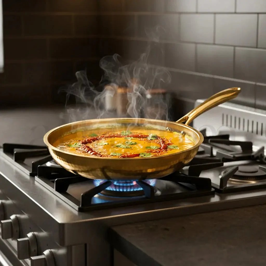 Artarium Brass Frying Pan with Lid Kalai Coated