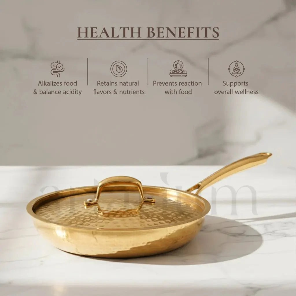 Artarium Brass Frying Pan with Lid Kalai Coated