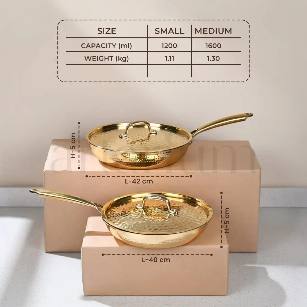 Artarium Brass Frying Pan with Lid Kalai Coated