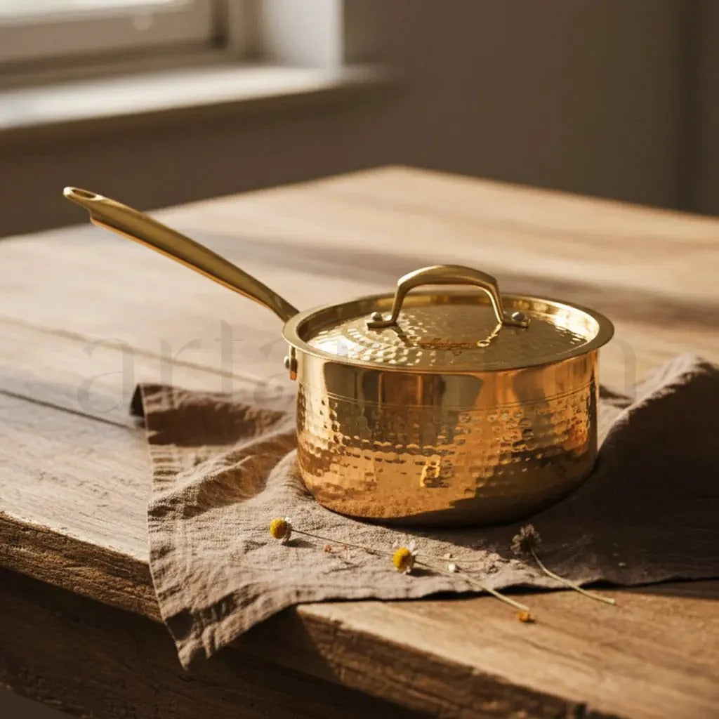 Artarium Brass Sauce Pan with Lid Traditional Brass Cookware