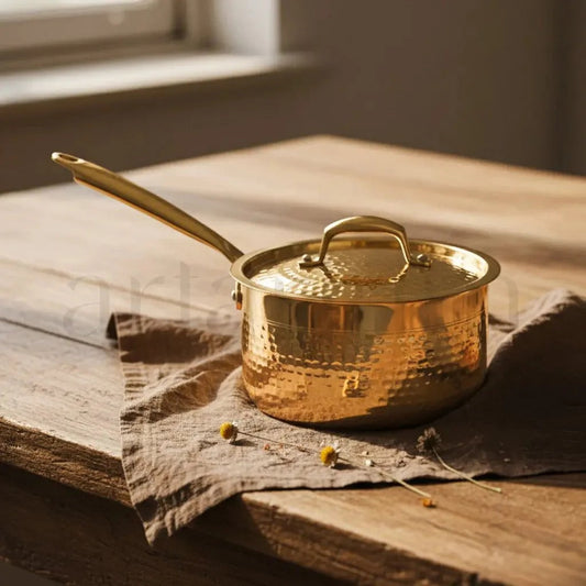 Artarium Brass Sauce Pan with Lid Traditional Brass Cookware