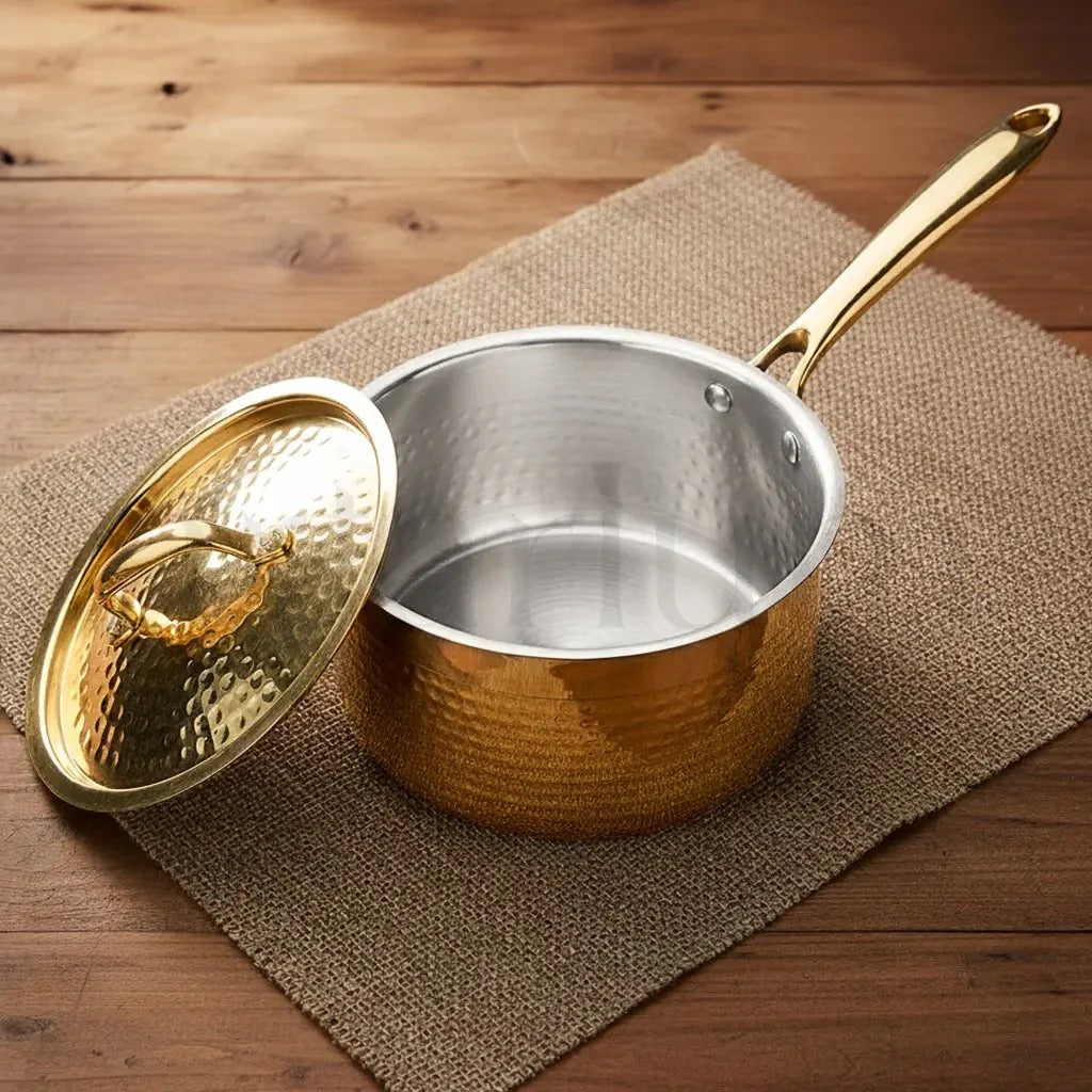 Artarium Brass Sauce Pan with Lid Traditional Brass Cookware