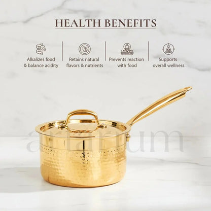 Artarium Brass Sauce Pan with Lid Traditional Brass Cookware