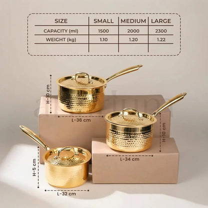 Artarium Brass Sauce Pan with Lid Traditional Brass Cookware