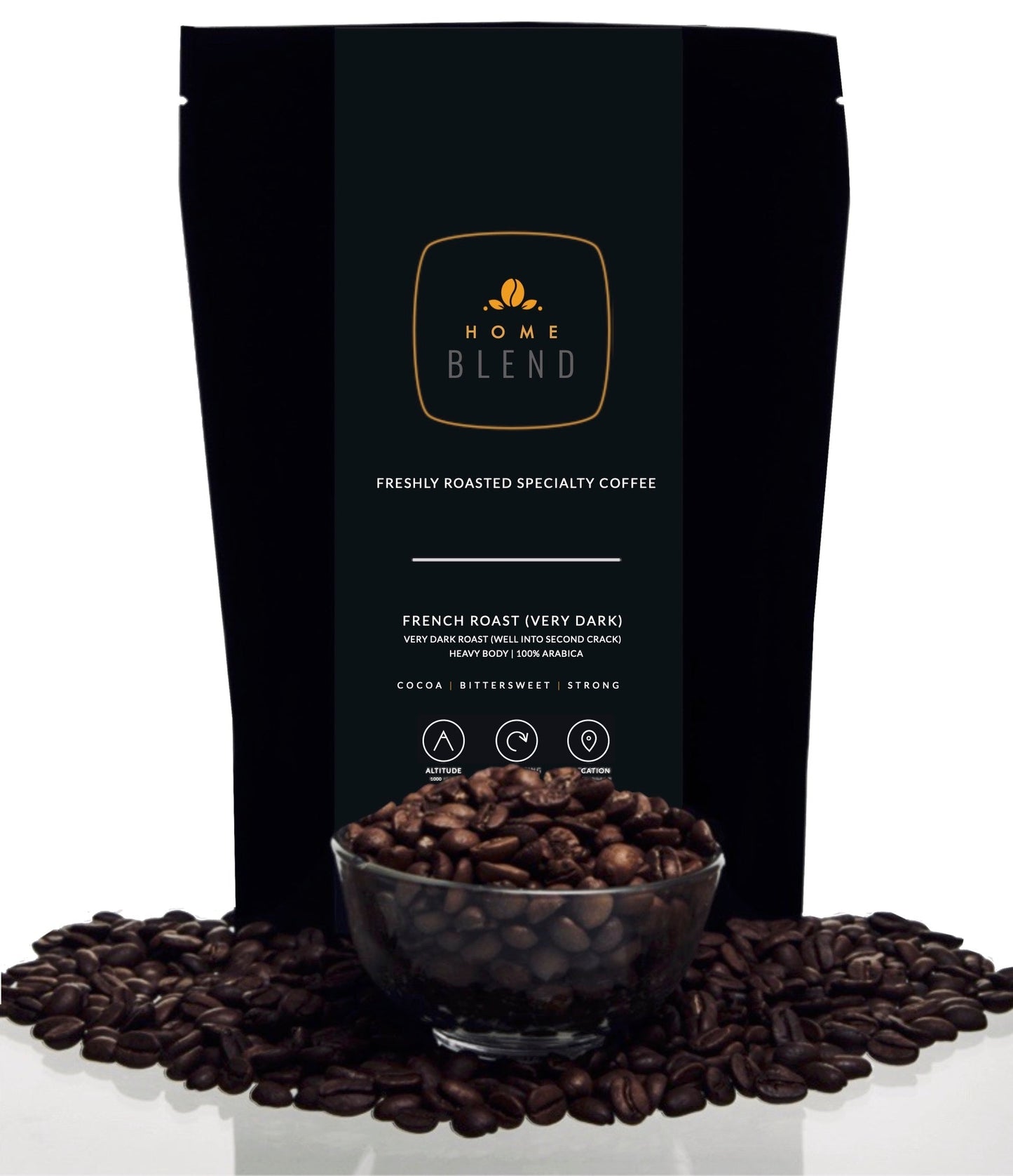 Whole Bean - French Roast (Very Dark Roast) - 100% Arabica - Pack of 250g