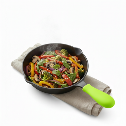 Esspy 9.5 inch Cast Iron Frying Pan/Skillet With Silicon Handle Cover | Pre-Seasoned, Induction Friendly | Non-Stick Pan | 100% Pure Cast Iron, Toxin-Free & Chemical-Free | Black