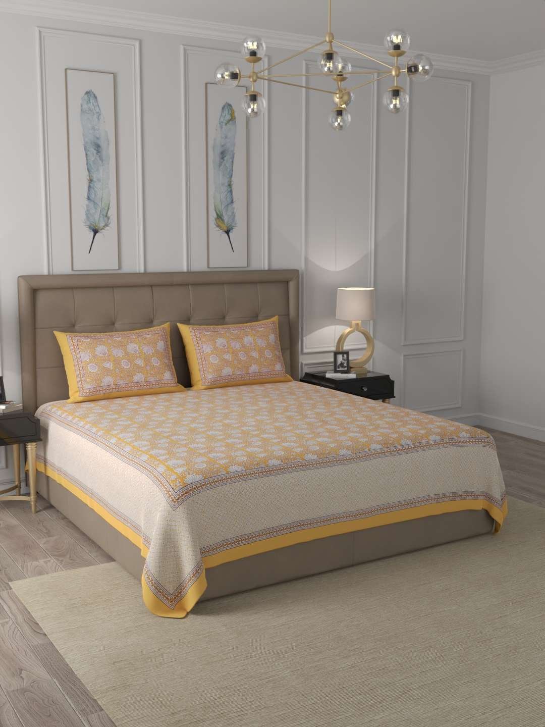 100% Pure Cotton Traditional Printed Bedsheet for Double Bed King Size Bedsheet with 2 Pillow Covers